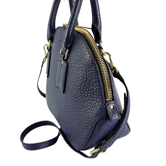 BURBERRY Royal Blue Orchard Bowling Grained Leather Satchel Shoulder Bag - Picture 2 of 16